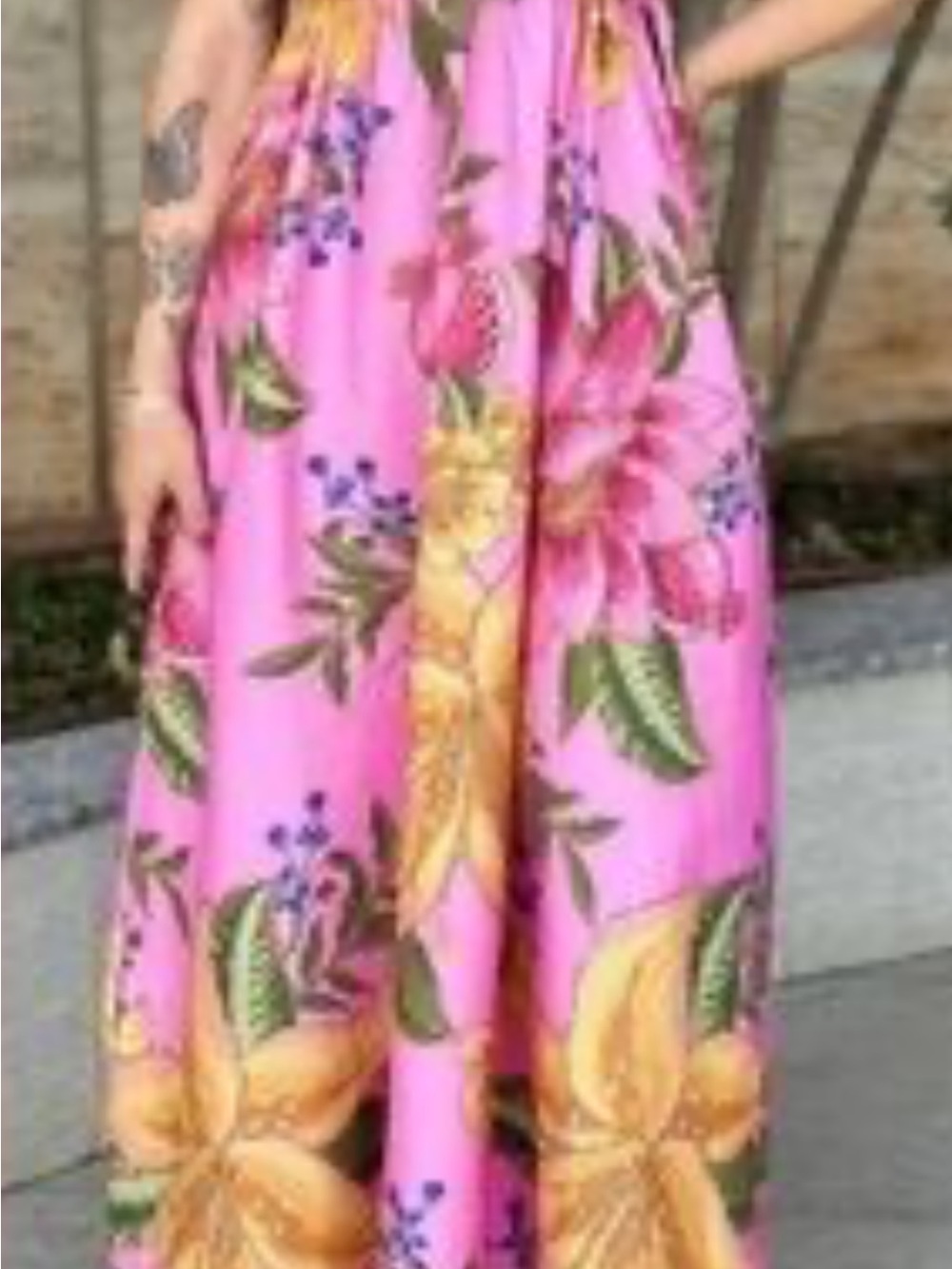 FARM Rio Pink Floral Tropical Print Maxi Dress Size PS Cotton Summer sun dress